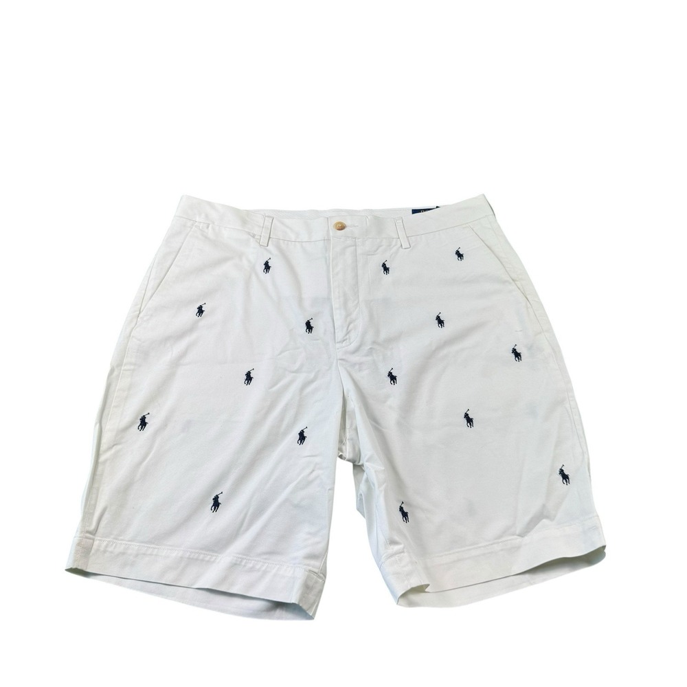 Polo Ralph Lauren White Blue Embroidered Horse AOP Chino Short Mens 35